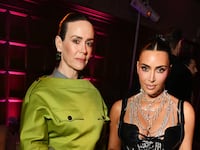 LONDON, ENGLAND - OCTOBER 22: Sarah Paulson and Kim Kardashian attend the Disney+ London premiere after party for Hulu's 'All's Fair' on October 22, 2025 in London England on October 22, 2025 in London, England.