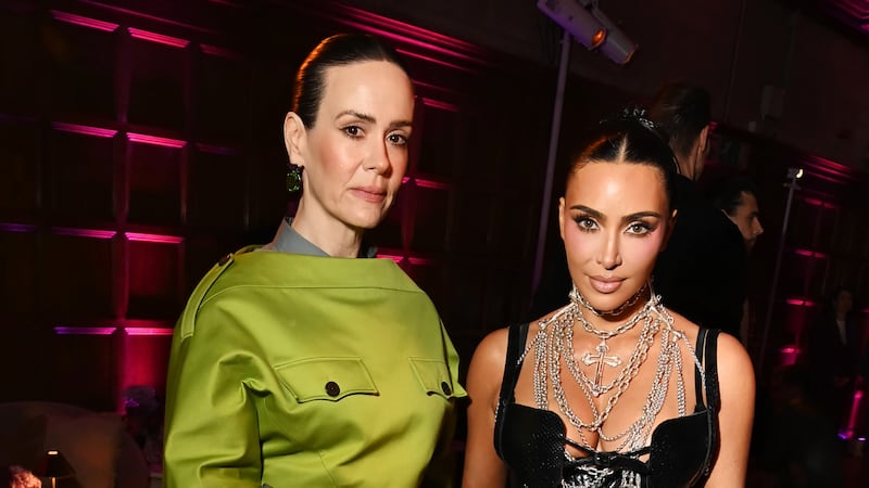 LONDON, ENGLAND - OCTOBER 22: Sarah Paulson and Kim Kardashian attend the Disney+ London premiere after party for Hulu's 'All's Fair' on October 22, 2025 in London England on October 22, 2025 in London, England.
