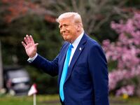 President Donald Trump waves as he walks towards Marine One on the South Lawn of the White House in March 2025.