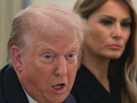 WASHINGTON, DC - SEPTEMBER 04: U.S. President Donald Trump speaks as first lady Melania Trump listens during a dinner at the State Dining Room of the White House on September 4, 2025 in Washington, DC. President Donald Trump hosted tech and business leaders for dinner after they joined first lady Melania Trump's meeting of the Artificial Intelligence (AI) Education Task Force at the White House this afternoon. (Photo by Alex Wong/Getty Images)