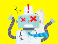 An illustration of a robot doctor malfunctioning