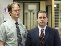 THE OFFICE -- Season 1 -- Pictured: (l-r) Steve Carell as Michael Scott, Rainn Wilson as Dwight Shrute -- Photo by: Paul Drinkwater/NBCU Photo Bank