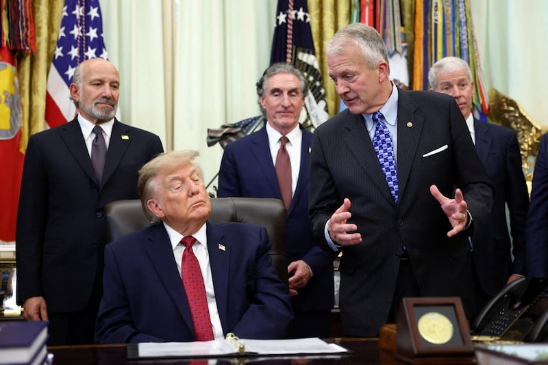 "I caught him! He was this big." Sen. Dan Sullivan (the Republican, not the elusive "Independent") explains all to the president.