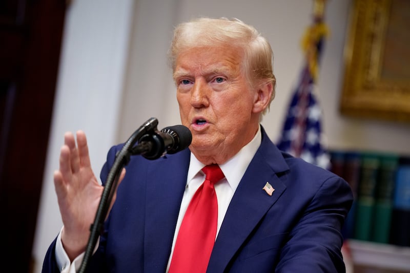 U.S. President Donald Trump speaks during a news conference in the Roosevelt Room of the White House on January 21, 2025 in Washington, DC.