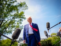 WASHINGTON, DC - APRIL 29: U.S. President Donald Trump takes a question from a reporter before boarding Marine One on the South Lawn of the White House on April 29, 2025 in Washington, DC. Trump will travel to Michigan for a 100th Day in Office rally. (Photo by Andrew Harnik/Getty Images)