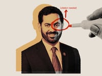Photo illustration of Rep. Mike Lawler (R-NY) with edit marks and a notation of a citation needed.