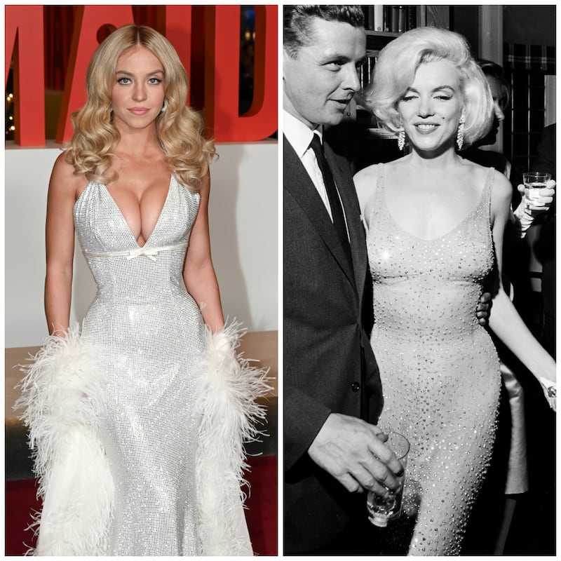 Sydney Sweeney at a New York City screening of "The Housemaid" on December 02, 2025| Marilyn Monroe in New York City, May 19, 1962.