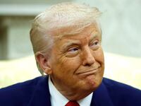 U.S. President Donald Trump answers a reporters question during a meeting with Israeli Prime Minister Benjamin in the Oval Office of the White House on April 7, 2025 in Washington, DC.