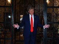 Former U.S. President Donald Trump addresses the press at Mar-a-Lago on February 16, 2024, in West Palm Beach, Florida.