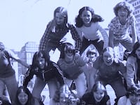 An image shows Vice President Kamala Harris as an adolescent posing with friends in Montreal.