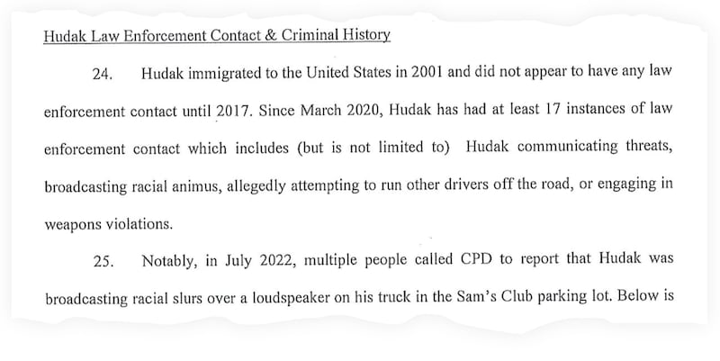 A section of court documents against Marian Hudak.