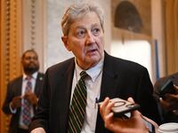US Senator John Kennedy, Republican of Louisiana, speaks to reporters outside the Senate Chamber ahead of a vote on a foreign aid package at the US Capitol in Washington, DC, on April 23, 2024. The US Senate is due to vote on the final foreign aid package of $95 billion in total military assistance to US allies, including money for Israel and Taiwan alongside the $61 billion earmarked for Ukraine -- is expected to land on President Joe Biden's desk for his approval by the end of the week. (Photo by Mandel NGAN / AFP) (Photo by MANDEL NGAN/AFP via Getty Images)