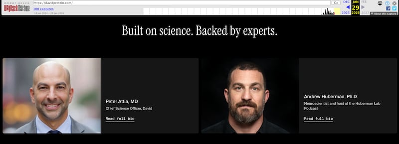 David Protein homepage as at 1/29/26