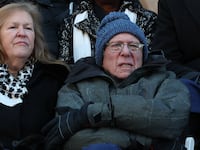 US Senator Bernie Sanders, Independent of Vermont, and his wife Jane Sanders attend New York mayor Zohran Mamdani's public inauguration ceremony followed by a block party at City Hall in New York on January 1, 2026. Mamdani, the young upstart of the US left, was sworn in Thursday to take over as New York mayor for a term sure to see him cross swords with President Donald Trump. After the clocks struck midnight, bringing in 2026, Mamdani took his oath of office at an abandoned subway stop to begin managing the United States' largest city. He is New York's first Muslim mayor. (Photo by TIMOTHY A.CLARY / AFP via Getty Images)