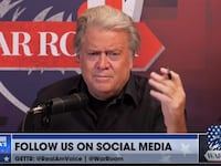 Steve Bannon hosts his War Room podcast on Real America’s Voice.