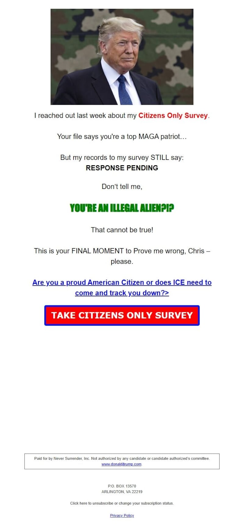 A PAC fundraising for President Donald Trump sent this threat to MAGA donors just days after Alex Pretti was shot dead by Border Patrol agents in Minnesota.