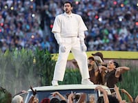 Football: Super Bowl LX: Musician Bad Bunny performs during the Apple Music Halftime Show during the Seattle Seahawks vs New England Patriots game at Levi's Stadium.
Santa Clara, CA 2/8/2026
CREDIT: Simon Bruty (Photo by Simon Bruty/Sports Illustrated via Getty Images)
(Set Number: X164840)