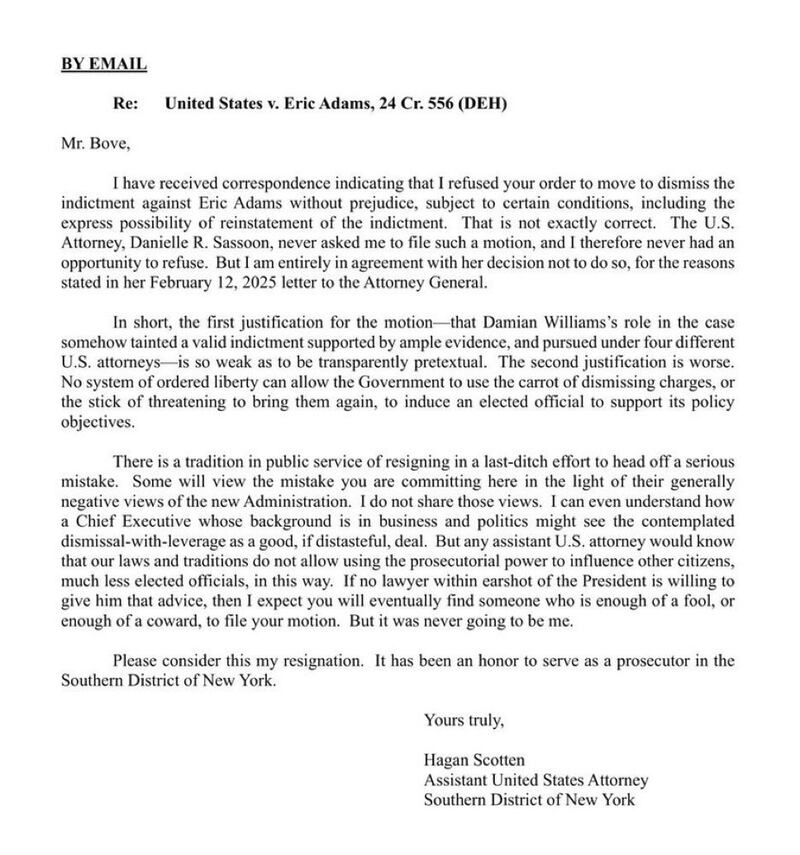 Hagan Scotten’s resignation letter.