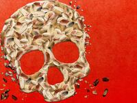 illustration of skull skeleton head made of peanuts peanut allergy