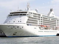 A general view of a huge cruise liner Seven Seas Voyager "Regent" on June 13, 2019 in Venice, Italy.