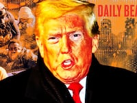 A photo illustration of Donald Trump for the DB Podcast.