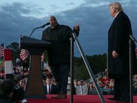 Embattled North Carolina Lt. Gov. Mark Robinson speaks at a Trump campaign event in April.