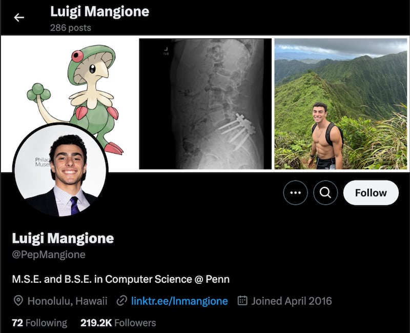 Luigi Mangione account on X.