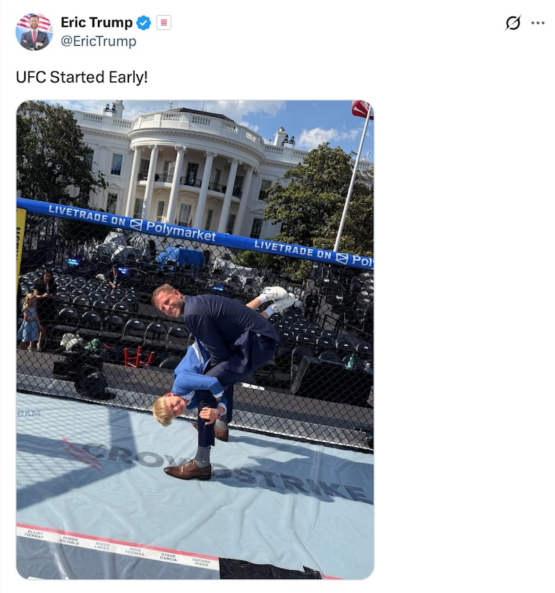 Eric Trump posts from the UFC event.