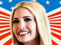 Photo illustrative gif of Ivanka Trump in front of a modified American flag going up and down