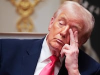 Donald Trump attends a meeting of his Cabinet in the Cabinet Room of the White House.