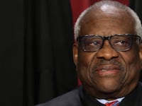United States Supreme Court Associate Justice Clarence Thomas poses for an official portrait at the East Conference Room of the Supreme Court building.