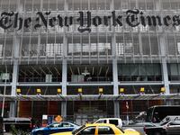 The New York Times logo is seen on the building in New York City, United States on October 27, 2022