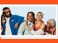 A group of people with Nike apparel on a light blue background.