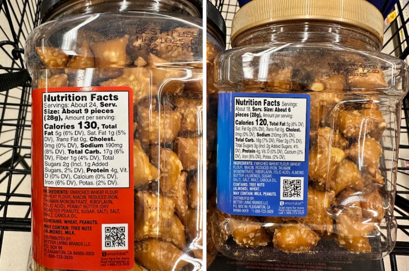 Peanut butter nugget nutrition labels compared side-by-side
