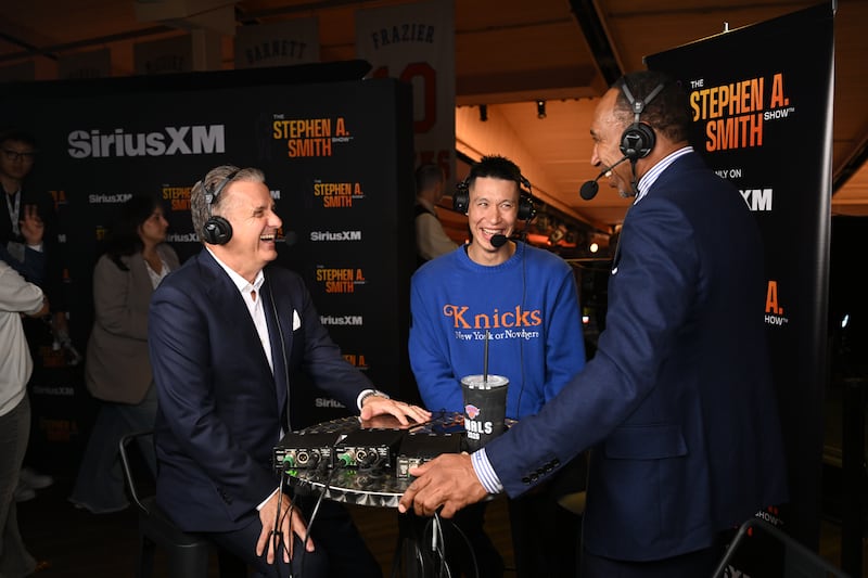 Clips of Jeremy Lin in the studio filled with comments about how great his makeup looked during the June 10 broadcast. Pictured with John Calipari and Stephen A. Smith at Madison Square Garden in New York City.
