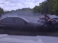 An officer narrowly escapes death during a car crash in Virginia.