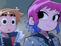 Michael Cera as Scott Pilgrim and Mary Elizabeth Winstead as Ramona Flowers