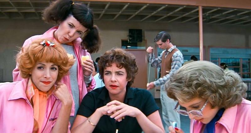 From left to right, the original Pink Ladies of "Grease": Frenchy (Didi Conn), Betty Rizzo (Stockard Channing), Marty Maraschino (Dinah Manoff).