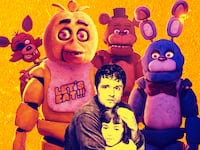 A photo illustration of scenes from Five Nights at Freddy's.