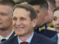 Sergei Naryshkin, head of Russia’s foreign intelligence agency, attends a meeting of Russian President Vladimir Putin with graduates of the country's military higher education institutions at the Kremlin in Moscow, Russia June 21, 2023.