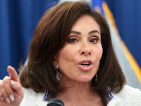 Attorney for the District of Columbia Jeanine Pirro speaks during a press conference at the U.S. Attorney's Office for the District of Columbia on July 02, 2026 in Washington, DC. Pirro announced that former Olympic canoeist David Hearn has been indicted by a grand jury on charges related to alleged vandalism of the Lincoln Memorial Reflecting Pool.