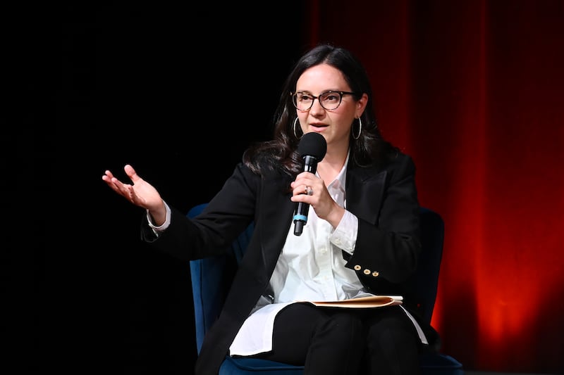 NEW YORK, NEW YORK - NOVEMBER 19: Bari Weiss speaks onstage during Book Club Event With Peggy Noonan on November 19, 2024 in New York City. (Photo by Noam Galai/Getty Images for The Free Press)