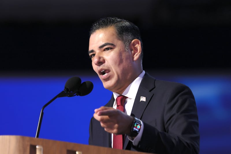 DNC CHICAGO, IL AUGUST 19, 2024 Rep. Robert Garcia, D-Calif., speaks during the 2024 Democratic National Convention in Chicago on Monday, August 19, 2024 in Chicago, IL. (Robert Gauthier/Los Angeles Times via Getty Images)