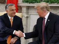 U.S. President Donald Trump shakes hands with Hungarian Prime Minister Viktor Orban during a meeting in the Oval Office on May 13, 2019 in Washington, DC.
