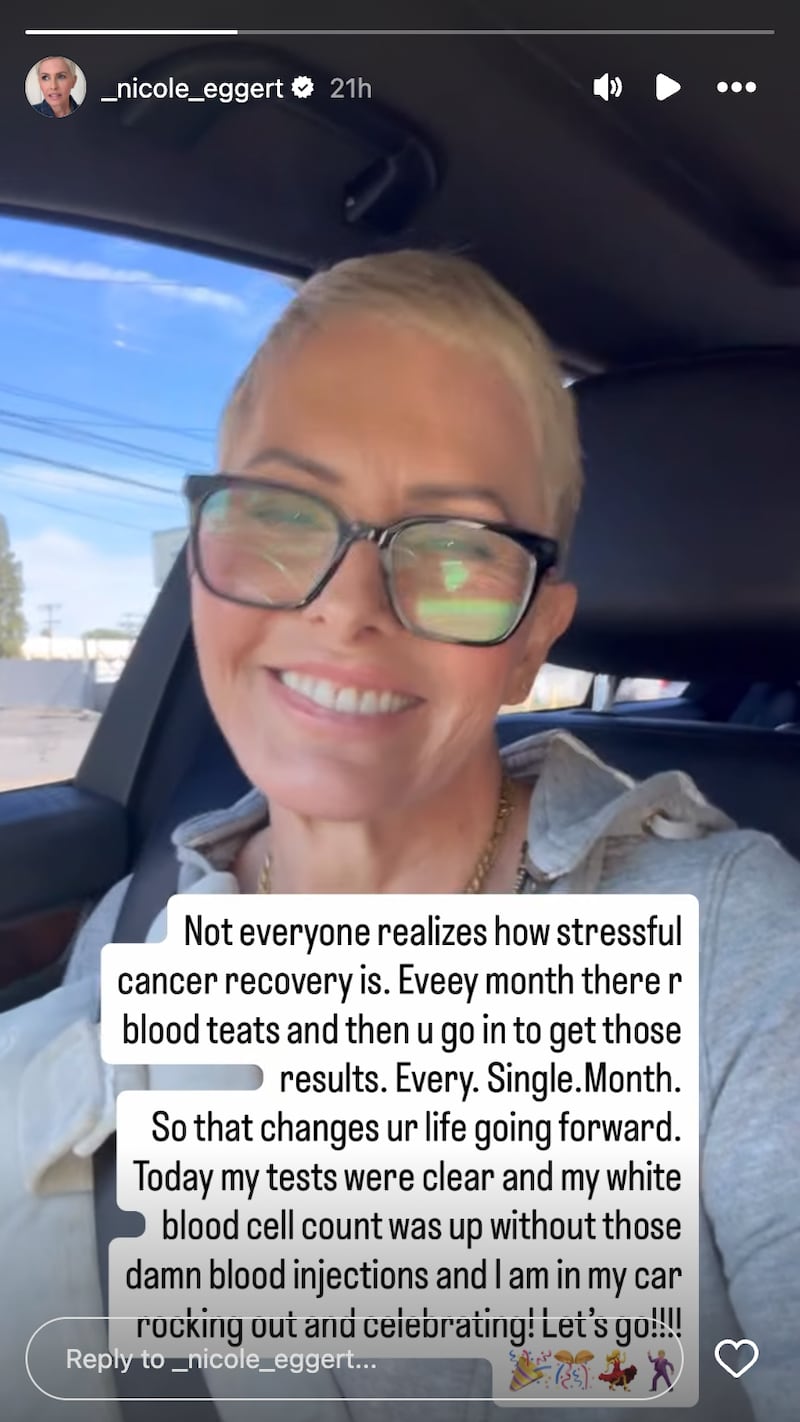 Nicole Eggert shared some happy news regarding his cancer journey to her Instagram story on December 2, 2025.