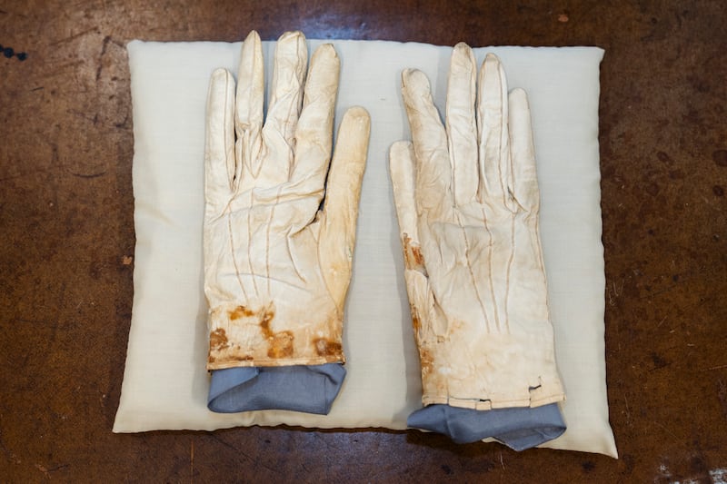 A pair of blood-stained gloves that Abraham Lincoln had when he was assassinated at Freeman's