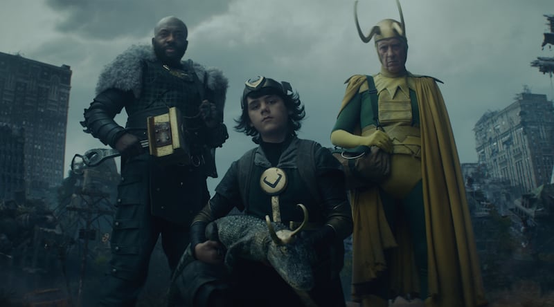 DeObia Oparei, Jack Veal as Kid Loki, Richard E. Grant in Marvel Studios' Loki.