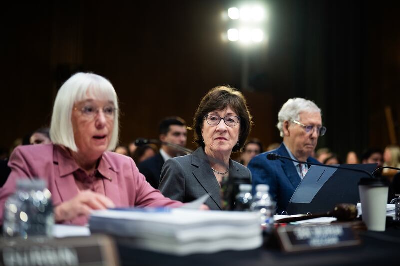 Vice Chair Patty Murray, pictured with Collins, also blasted the president's attempted clawback of $5 billion without Congress unlawful.