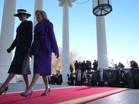 WASHINGTON, DC - JANUARY 20: Melania Trump and First lady Jill Biden walk inside ahead of Inauguration ceremonies for U.S. President-elect Donald Trump , at the White House on January 20, 2025 in Washington, DC. Donald Trump takes office for his second term as the 47th president of the United States. (Photo by Andrew Harnik/Getty Images)