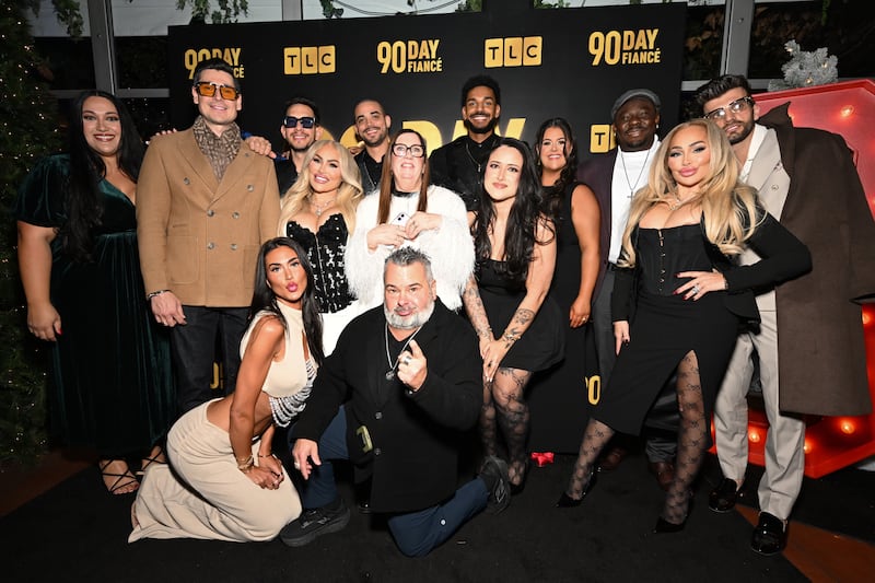 Kalani Faagata, Georgi Rusev, Elise Benson, Josh Weinstein, Darcey Silva, Rob Warne, Ed Brown, Jenny Slatten, Jamal Menzies, Kolini Faagata, Emily Bieberly, Kobe Blaise, Stacey Silva, and Florian Sukaj attend TLC's 90 Day Fiancé Holiday Event at Tavern On The Green on December 09, 2025 in New York City.